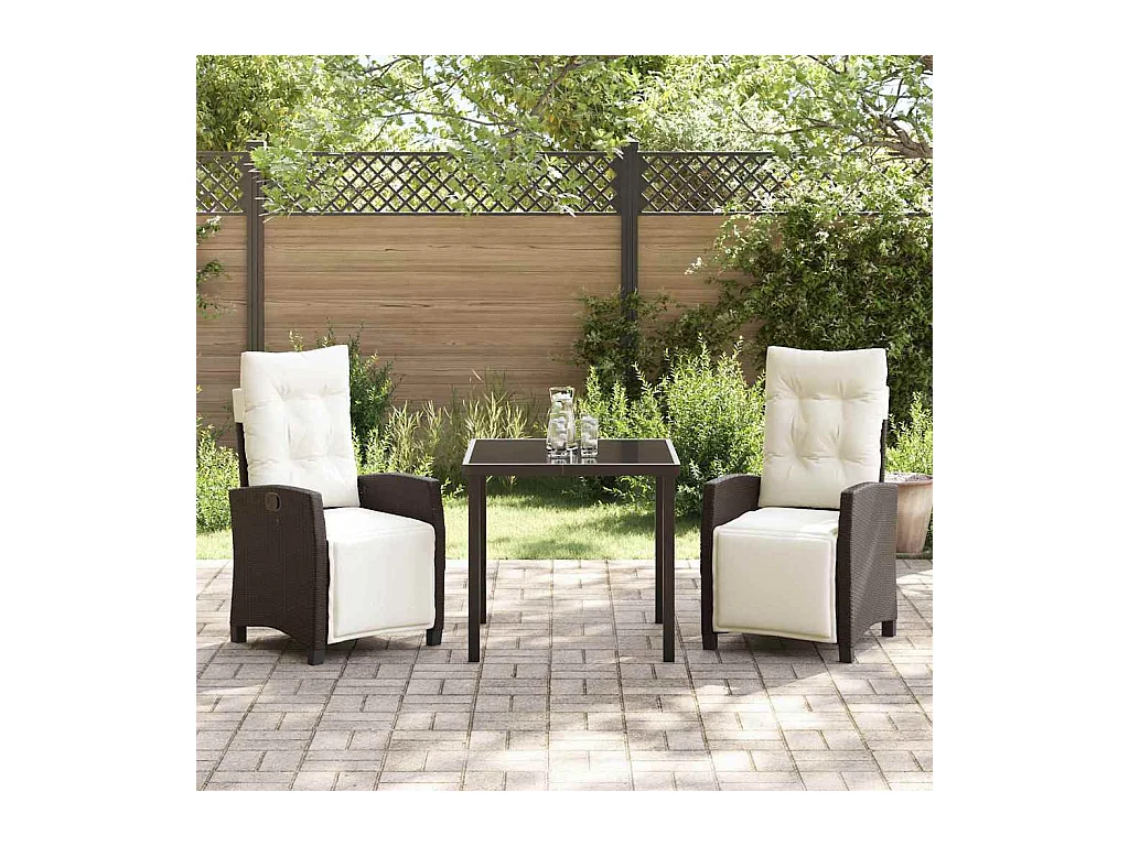 Ensemble de salle à manger de jardin 3 pièces en poly rattan marron