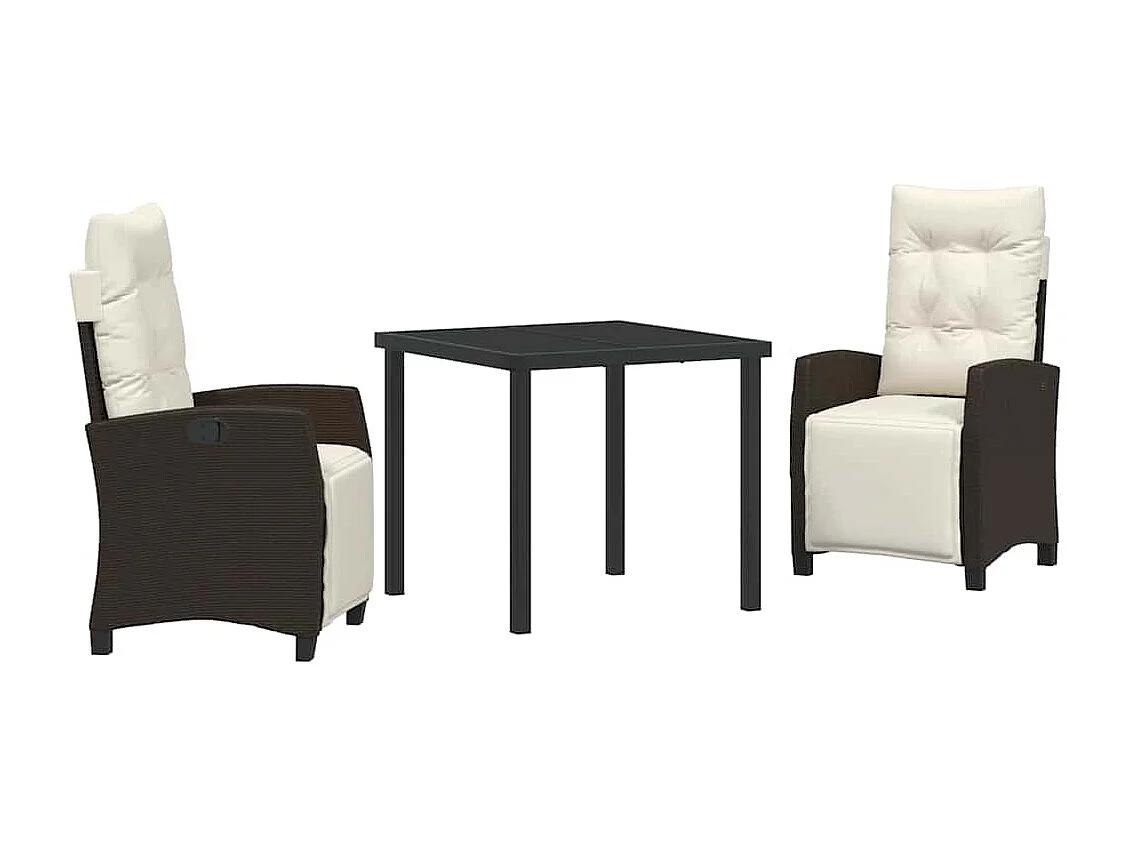 Ensemble de salle à manger de jardin 3 pièces en poly rattan marron