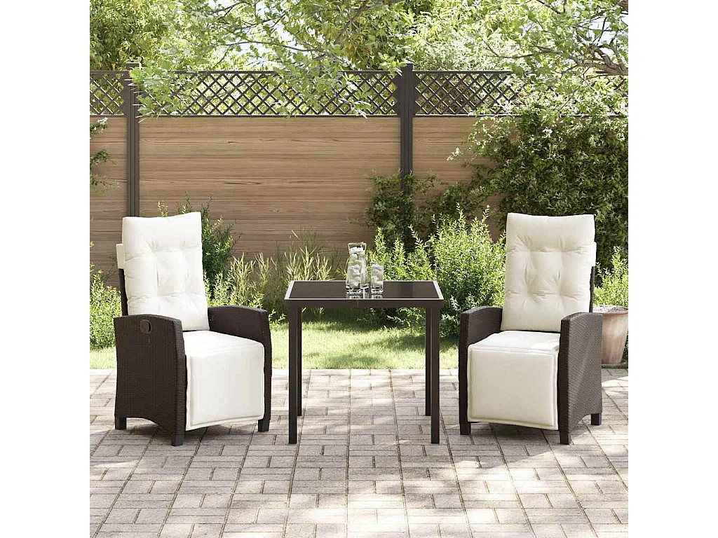 Ensemble de salle à manger de jardin 3 pièces en poly rattan marron