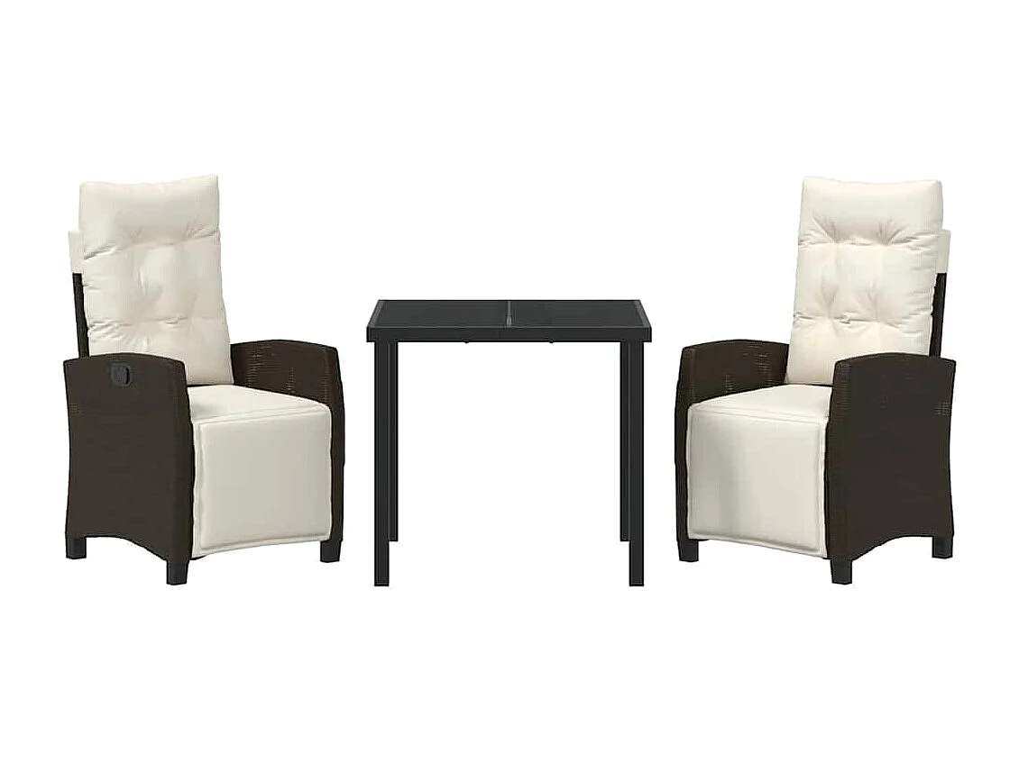 Ensemble de salle à manger de jardin 3 pièces en poly rattan marron