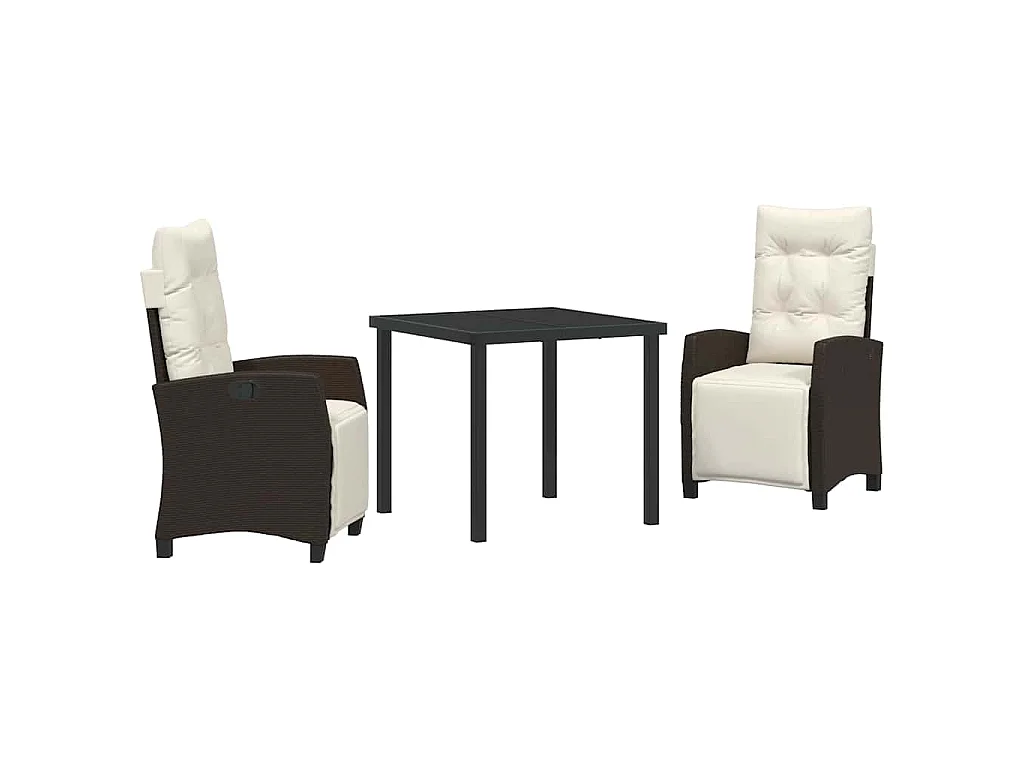 Juego de comedor de jardín de 3 piezas de ratán sintético marrón