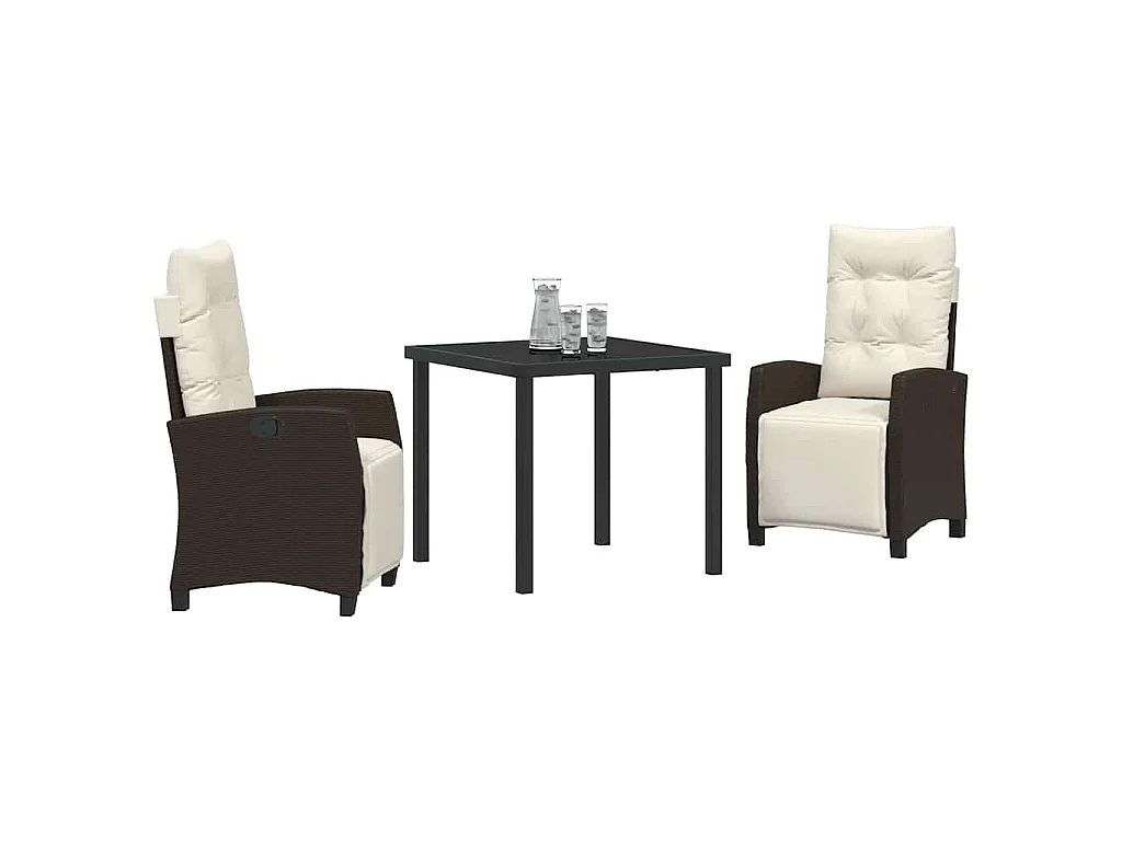 Juego de comedor de jardín de 3 piezas de ratán sintético marrón