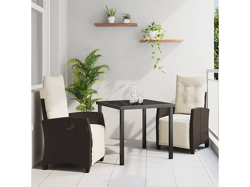 3-teiliges Poly Rattan-Garten-Essset, Braun