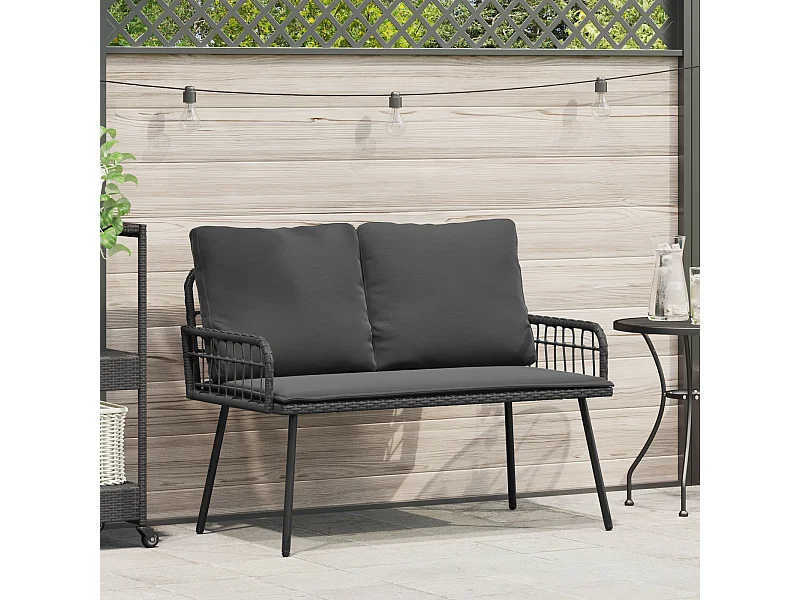 Panca da giardino nera 114x64x78 cm in polyrattan
