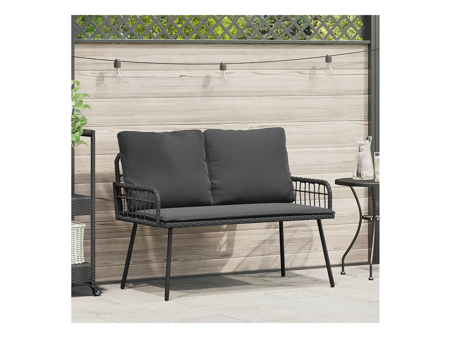 Panca da giardino nera 114x64x78 cm in polyrattan