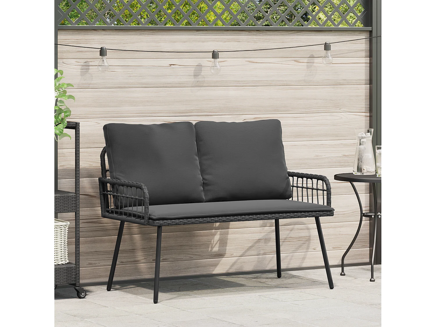Panca da giardino nera 114x64x78 cm in polyrattan