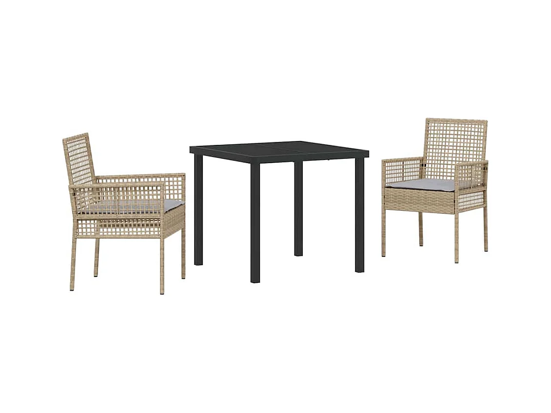 Set da pranzo da giardino 3 pezzi con cuscini in polyrattan beige