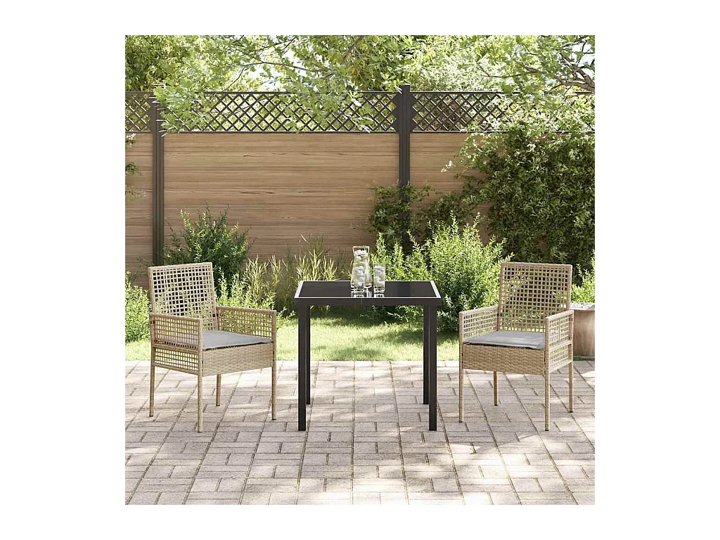 Set da pranzo da giardino 3 pezzi con cuscini in polyrattan beige