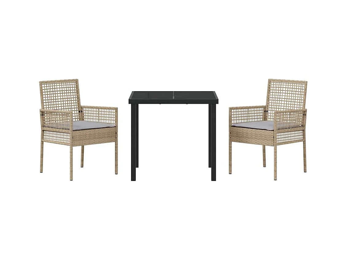 Set da pranzo da giardino 3 pezzi con cuscini in polyrattan beige