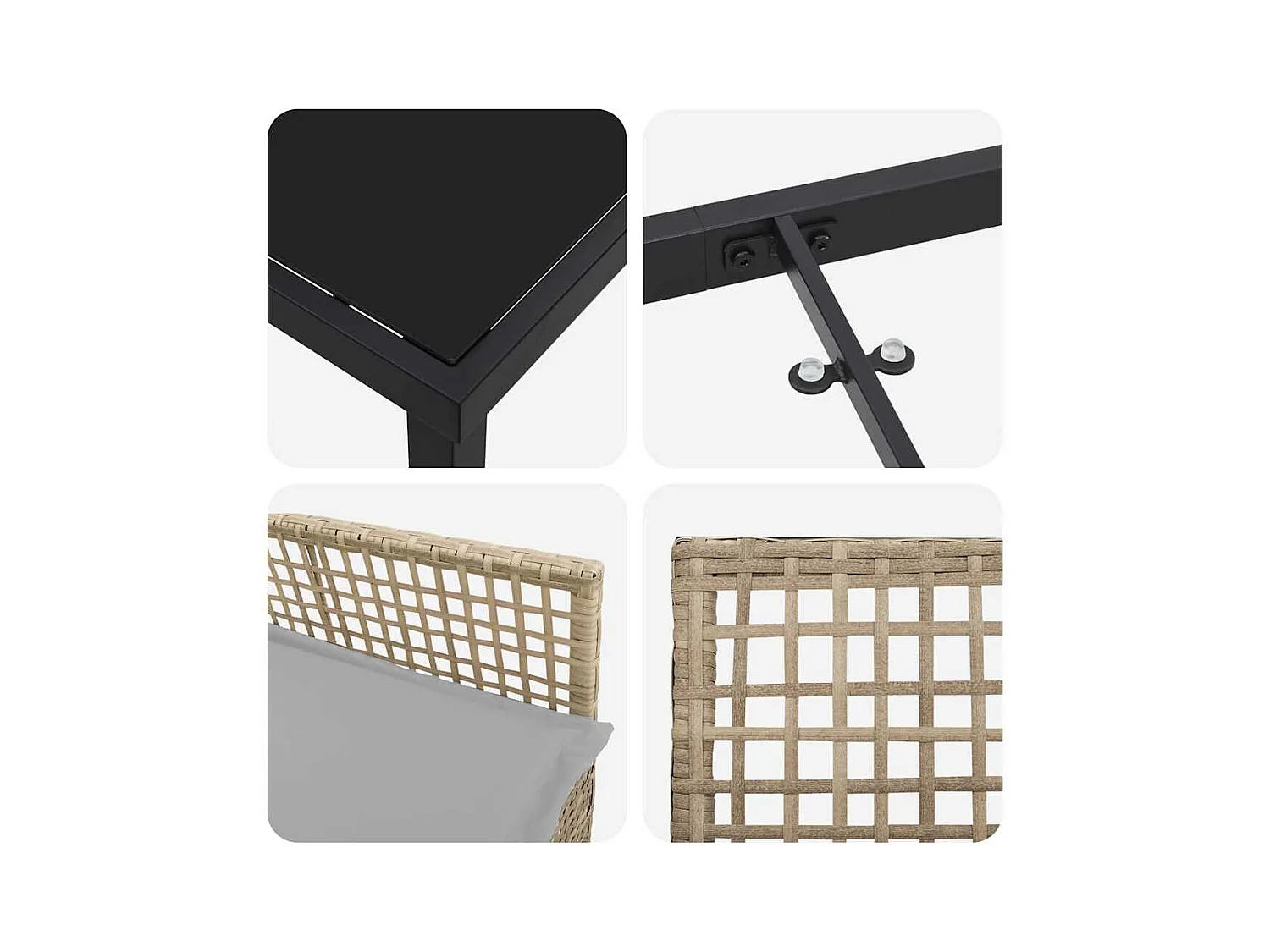 Set da pranzo da giardino 3 pezzi con cuscini in polyrattan beige