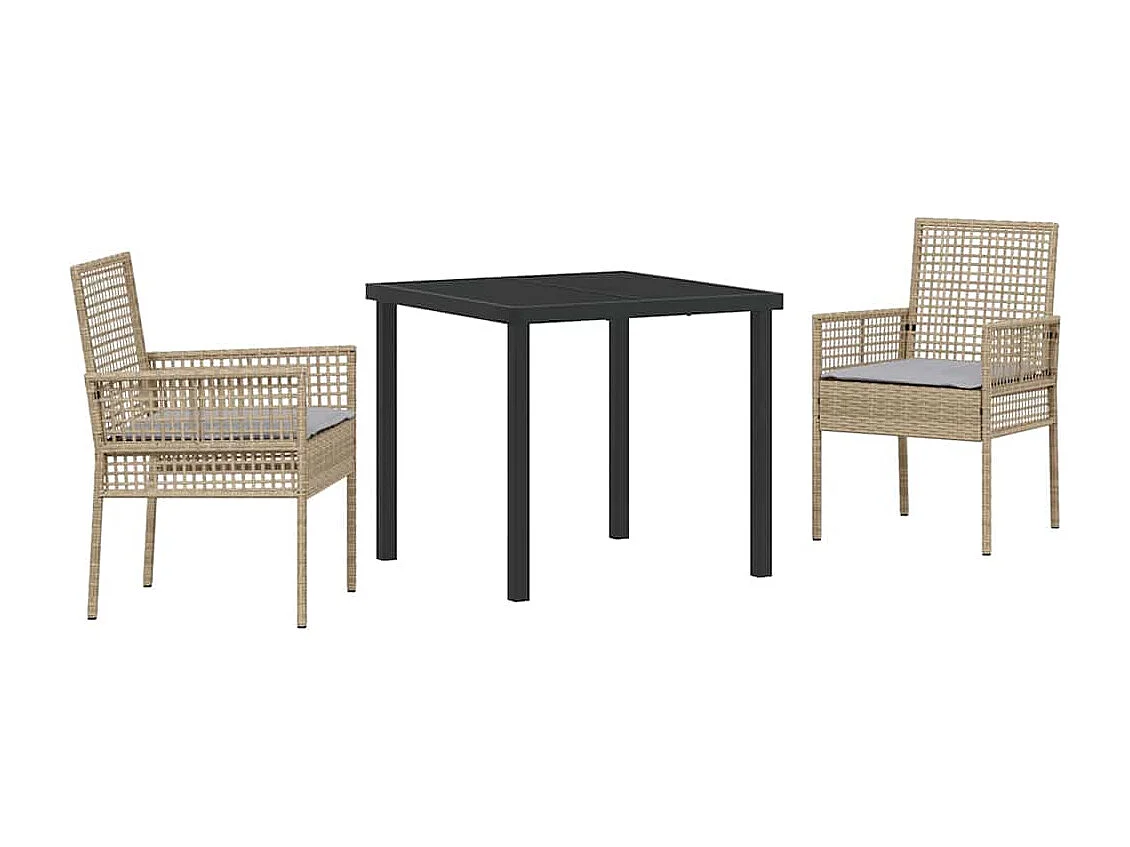 Ensemble de salle à manger de jardin 3 pièces avec coussins en rattan poly beige