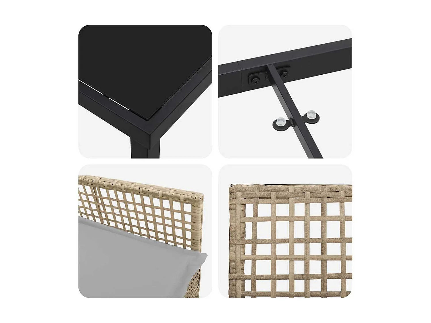 Ensemble de salle à manger de jardin 3 pièces avec coussins en rattan poly beige