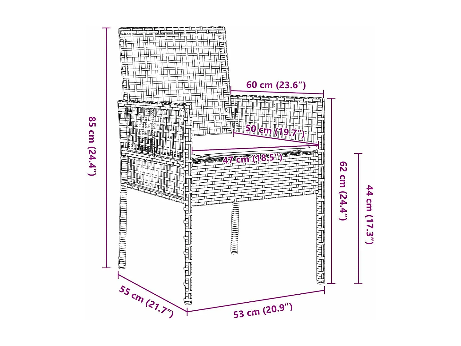 Ensemble de salle à manger de jardin 3 pièces avec coussins en rattan poly beige