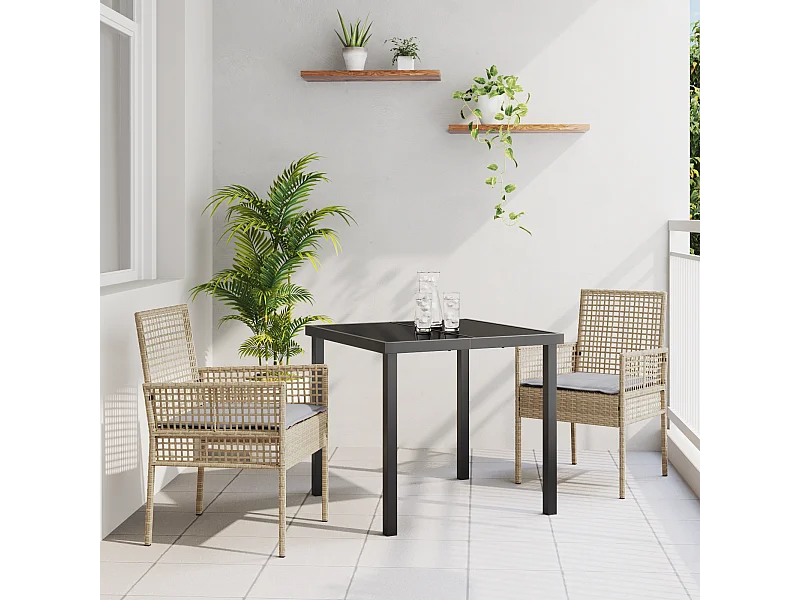 3-delige tuinset met beige polyrotan kussens