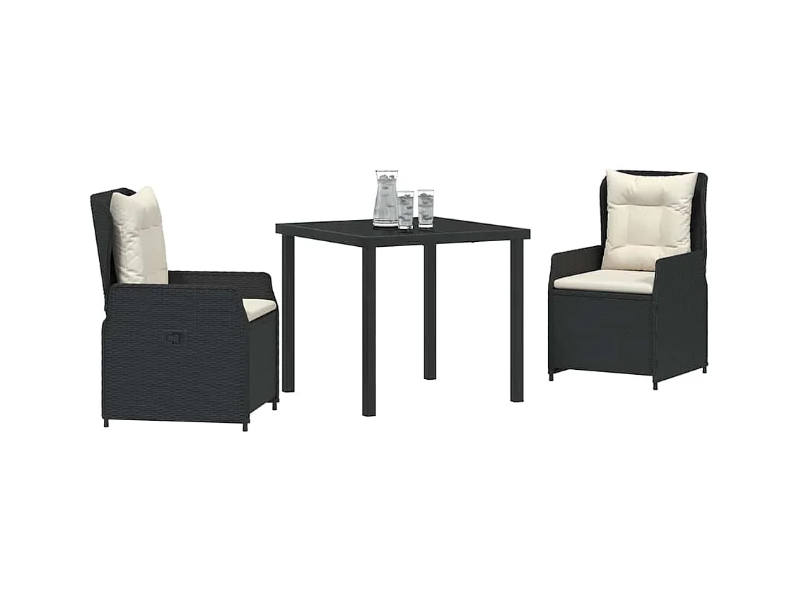 Ensemble de salle à manger de jardin 3 pièces Noir Poly Rotin