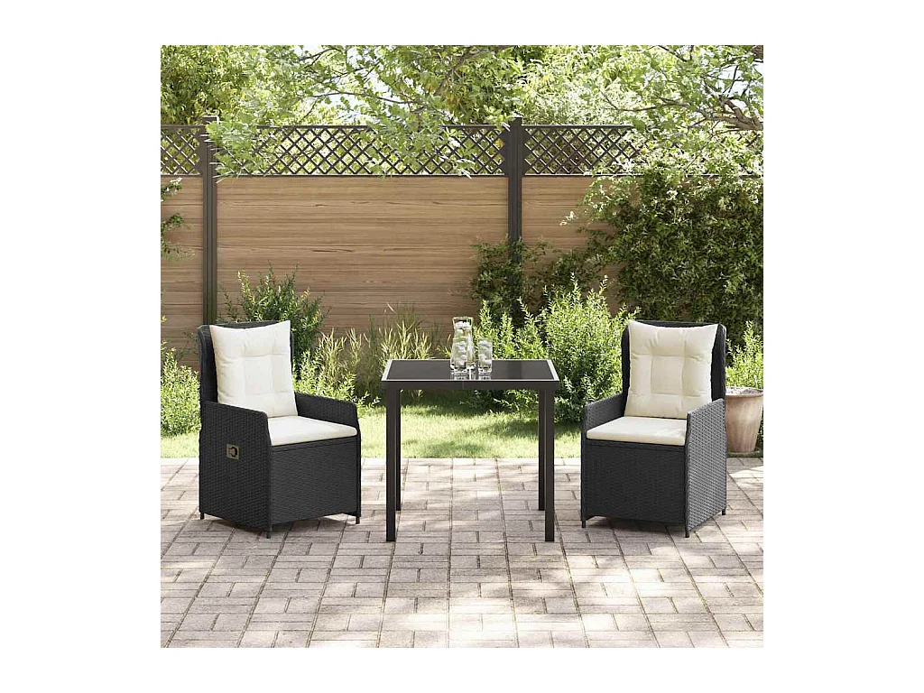 Ensemble de salle à manger de jardin 3 pièces Noir Poly Rotin