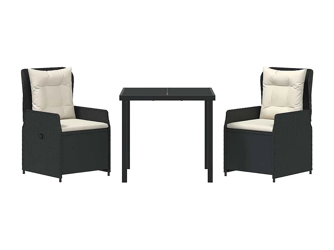 Ensemble de salle à manger de jardin 3 pièces Noir Poly Rotin