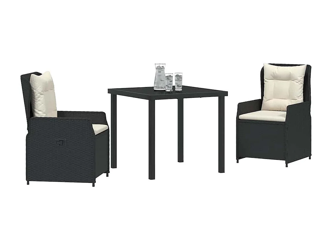 Ensemble de salle à manger de jardin 3 pièces Noir Poly Rotin