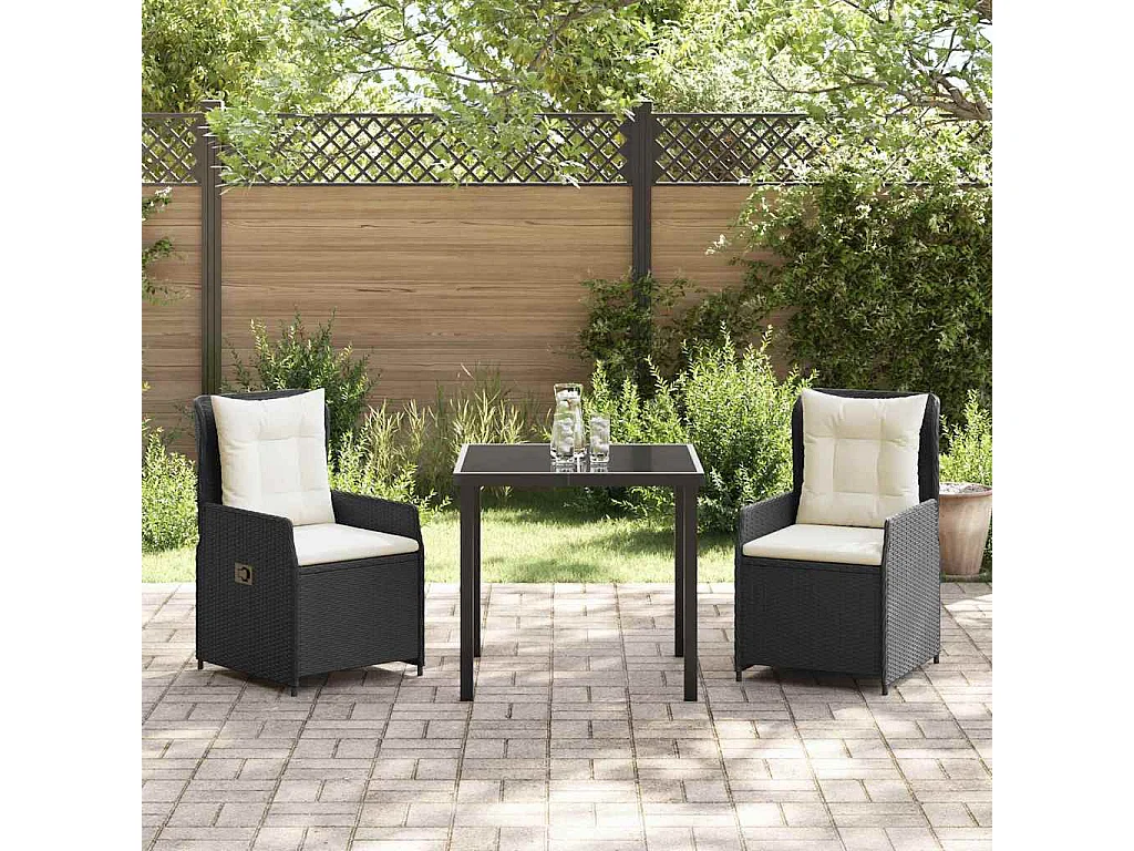 Ensemble de salle à manger de jardin 3 pièces Noir Poly Rotin