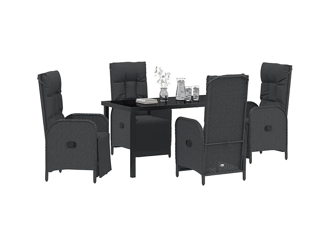 Set da pranzo da giardino 5 pezzi con cuscini in rattan sintetico nero