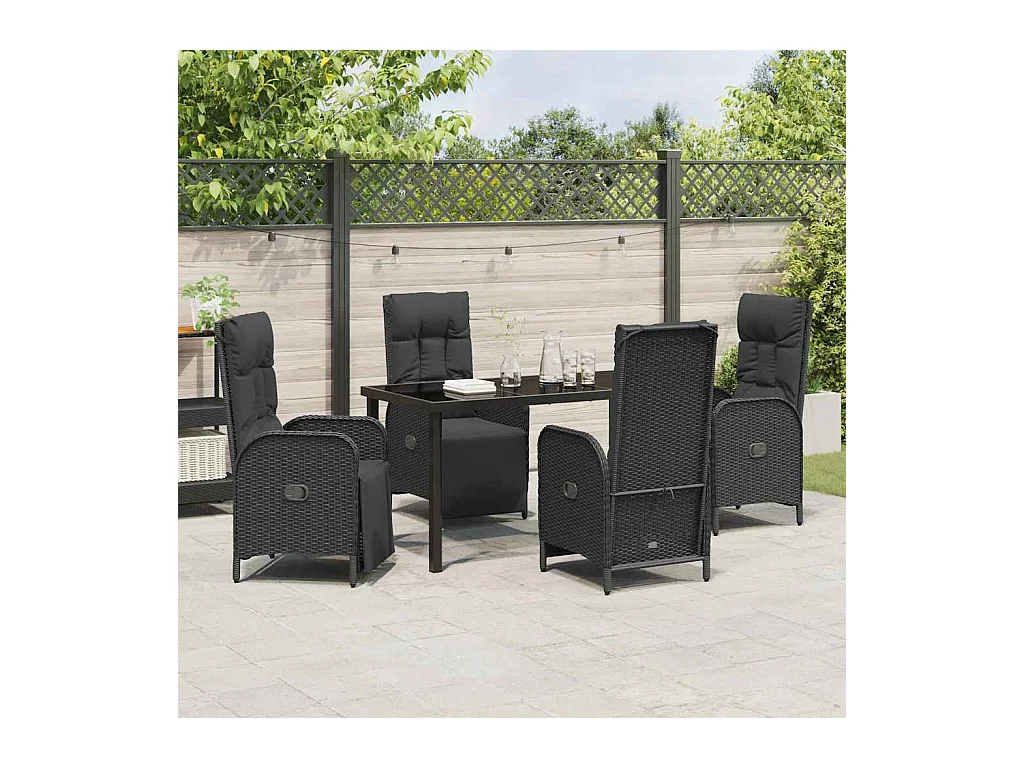 Set da pranzo da giardino 5 pezzi con cuscini in rattan sintetico nero