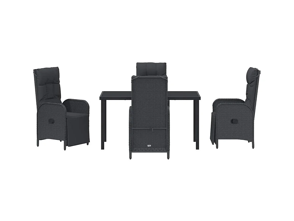 Set da pranzo da giardino 5 pezzi con cuscini in rattan sintetico nero