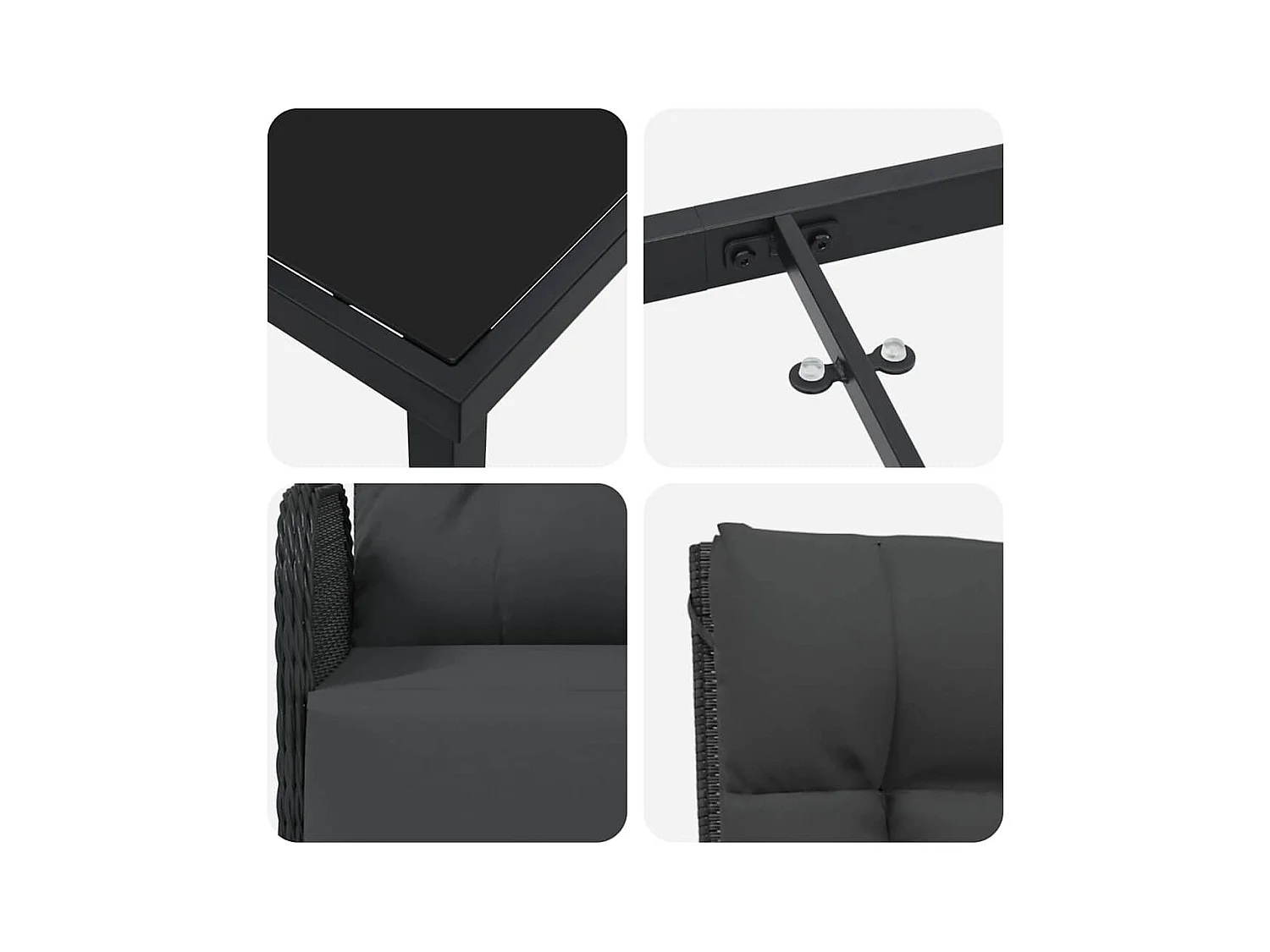 Set da pranzo da giardino 5 pezzi con cuscini in rattan sintetico nero