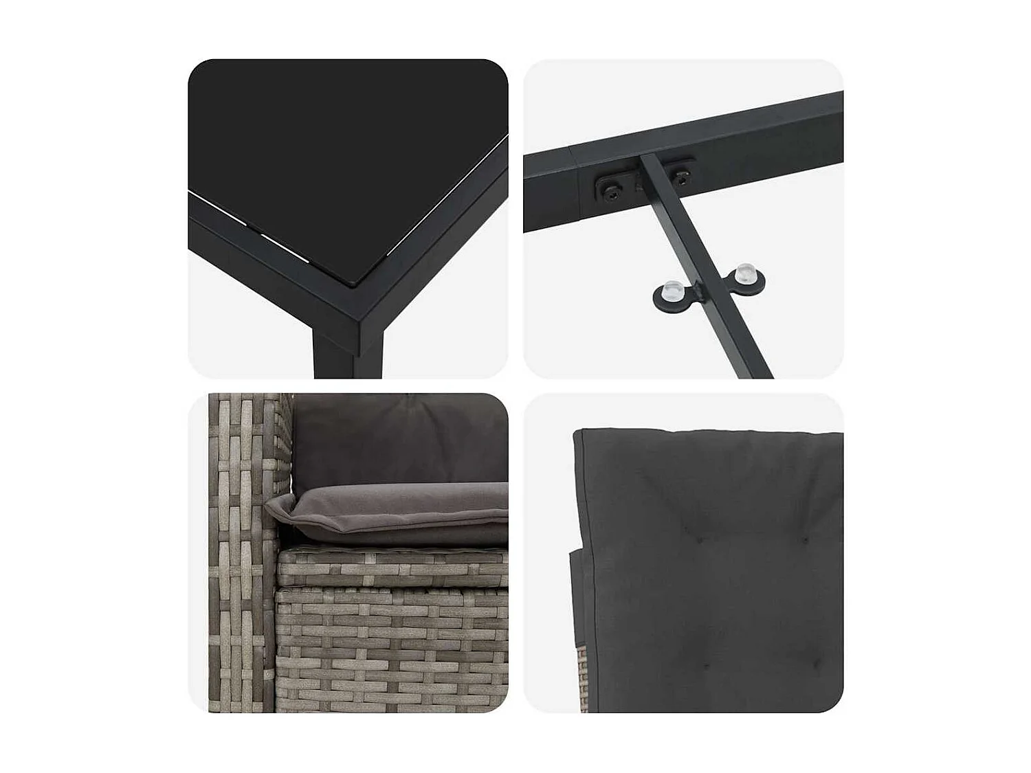 Set da pranzo da giardino da 7 pezzi con cuscini in rattan grigio