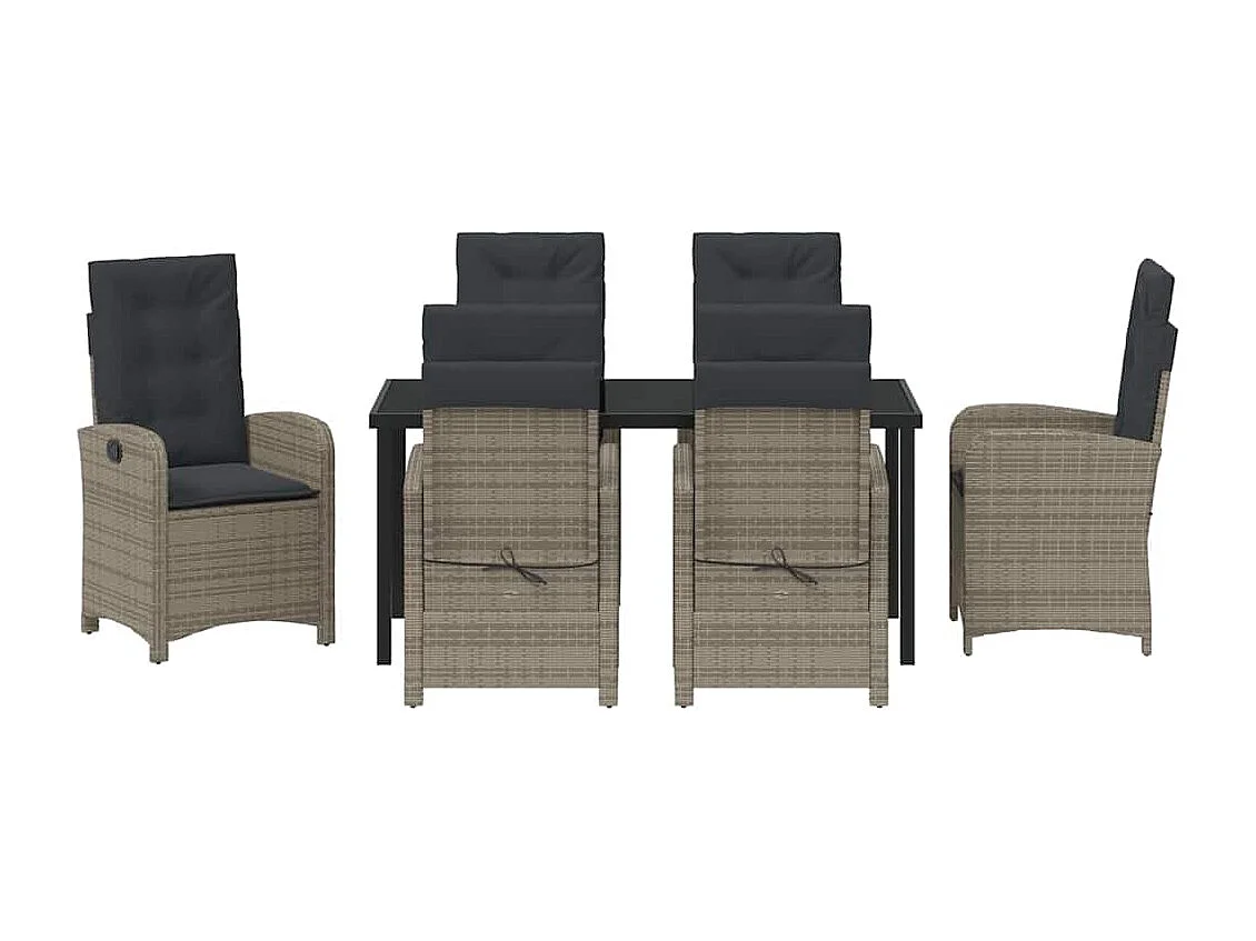 Ensemble de repas de jardin 7 pièces avec coussins gris en rattan