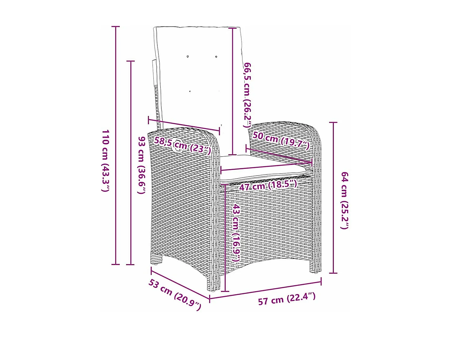 Ensemble de repas de jardin 7 pièces avec coussins gris en rattan