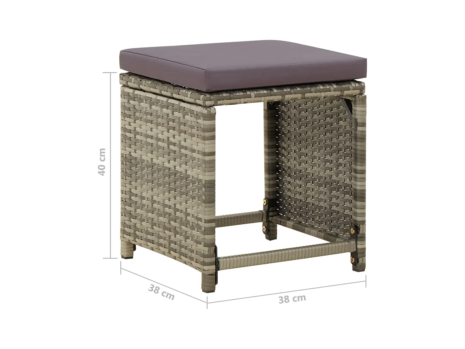 Tabourets de jardin lot de 4 avec coussins Résine tressée Gris