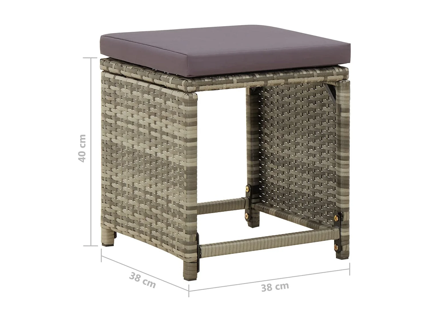 Tabourets de jardin lot de 4 avec coussins Résine tressée Gris