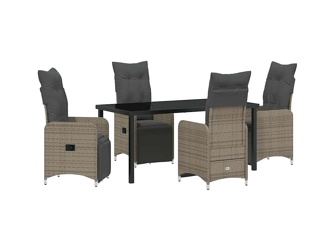 Set de dîner de jardin 5 pièces avec coussins Gris Rotin Poly
