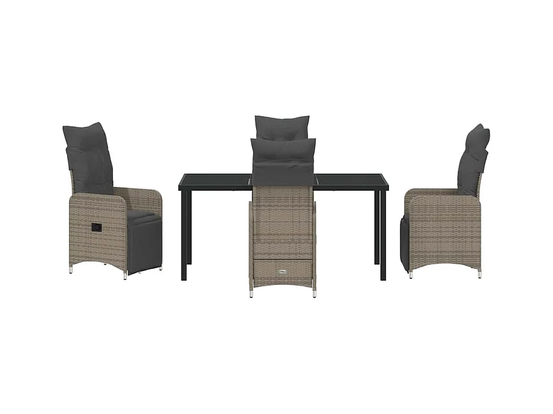 Set de dîner de jardin 5 pièces avec coussins Gris Rotin Poly