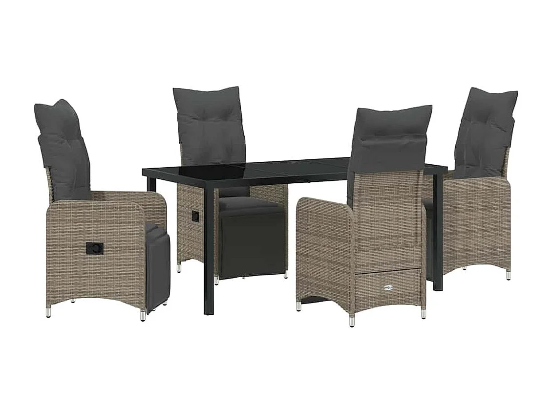 Set da pranzo da giardino 5 pezzi con cuscini in polyrattan grigio