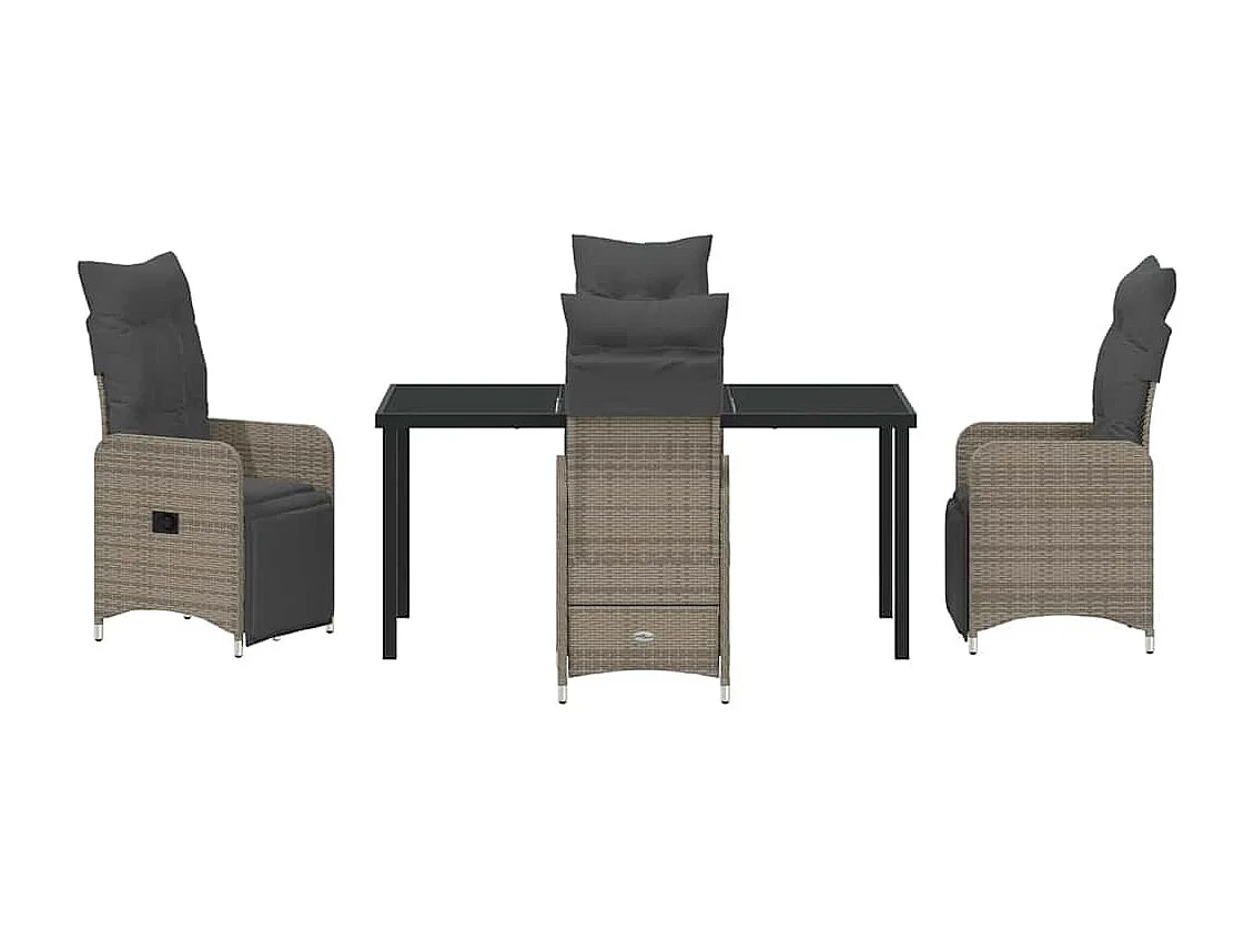 Set da pranzo da giardino 5 pezzi con cuscini in polyrattan grigio