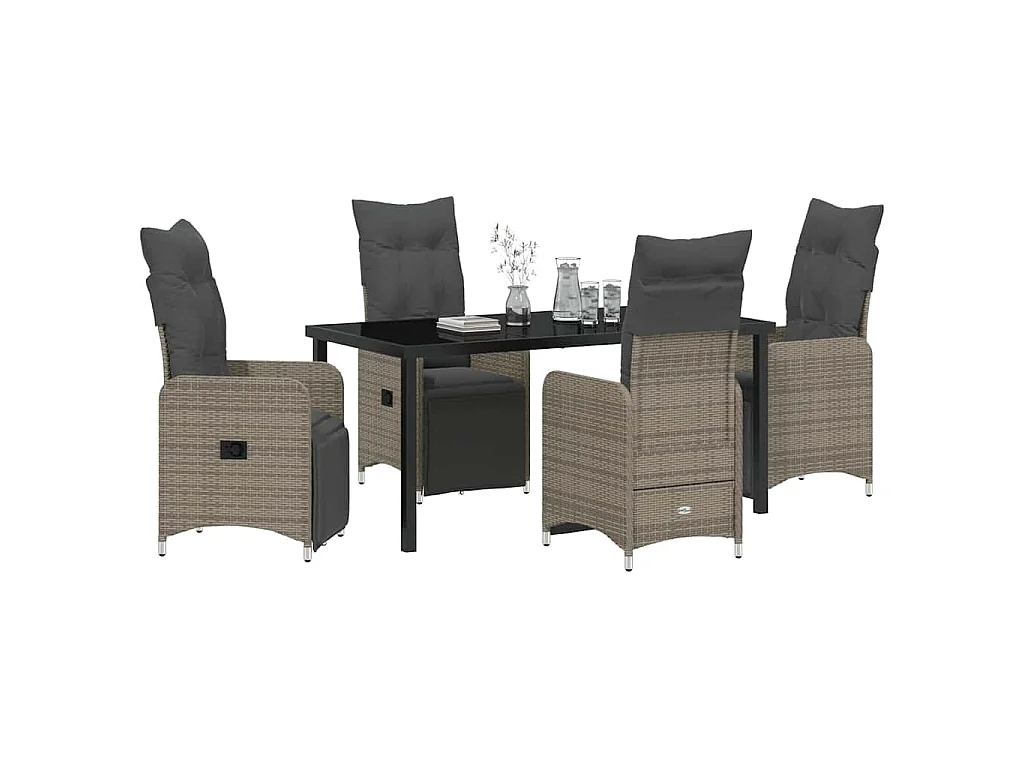 Set de dîner de jardin 5 pièces avec coussins Gris Rotin Poly