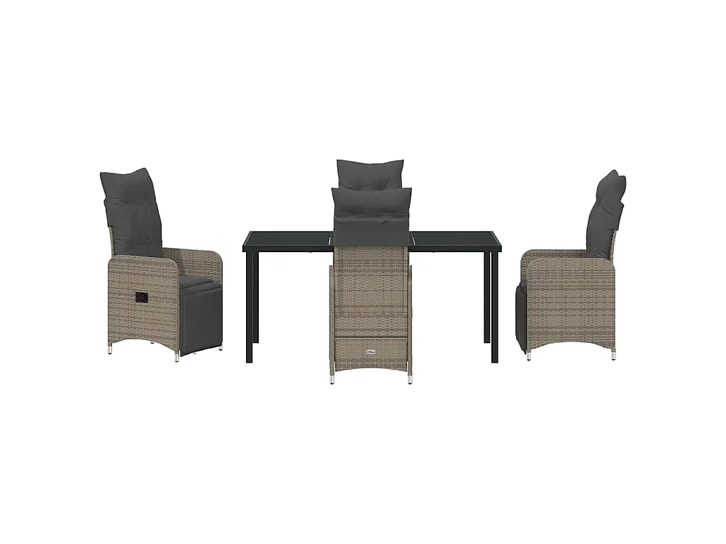 Set de dîner de jardin 5 pièces avec coussins Gris Rotin Poly