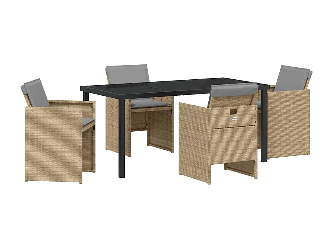 5-delige tuinset met beige PE-rotan kussens