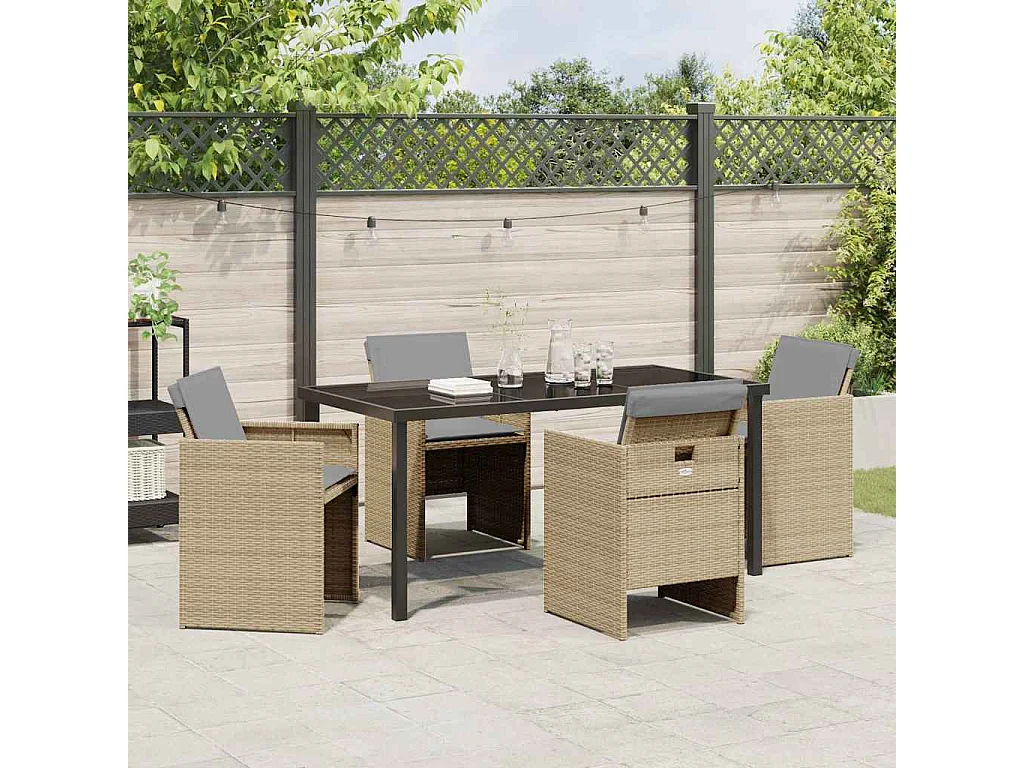 5-delige tuinset met beige PE-rotan kussens