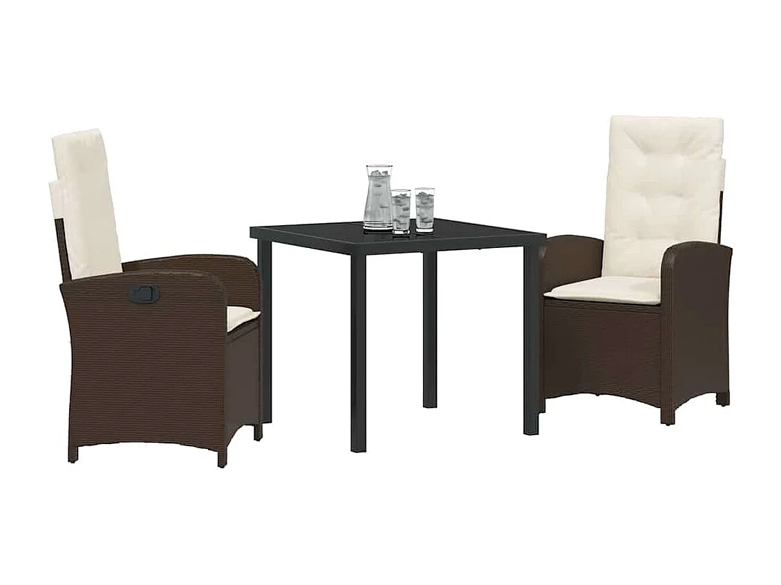 Ensemble de salle à manger de jardin de 3 pièces avec coussins - Rattan poly marron