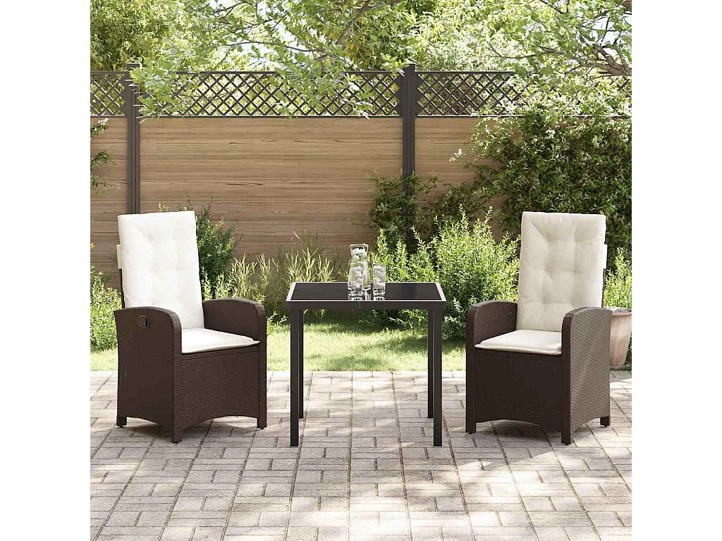 Ensemble de salle à manger de jardin de 3 pièces avec coussins - Rattan poly marron