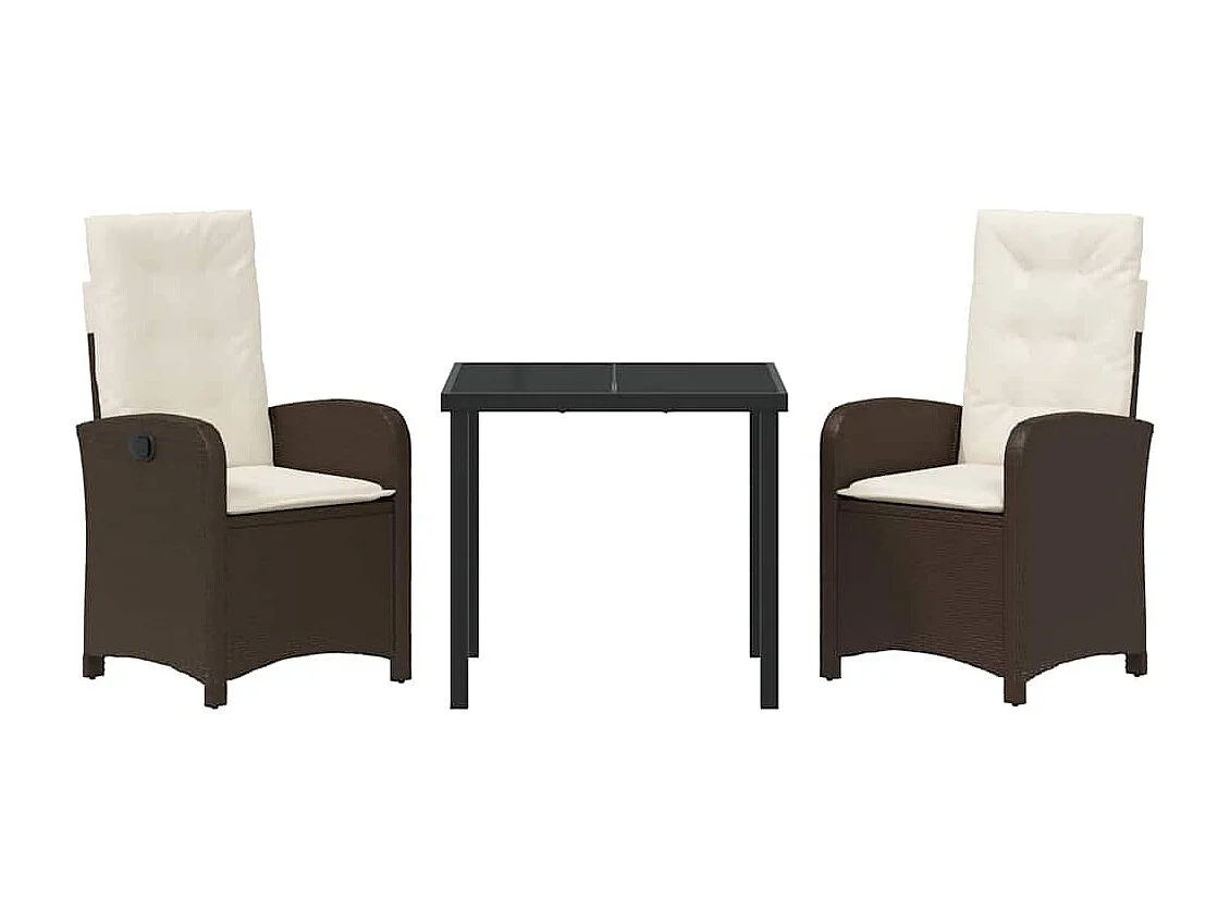 Ensemble de salle à manger de jardin de 3 pièces avec coussins - Rattan poly marron