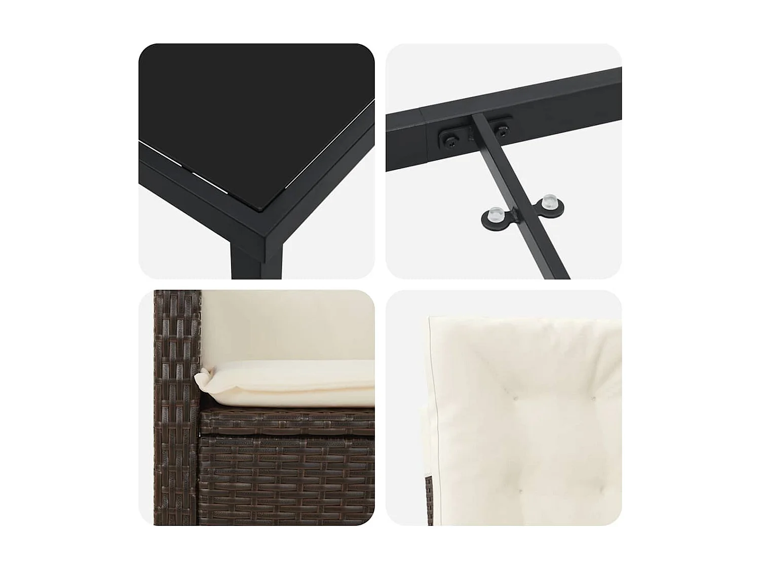 Ensemble de salle à manger de jardin de 3 pièces avec coussins - Rattan poly marron