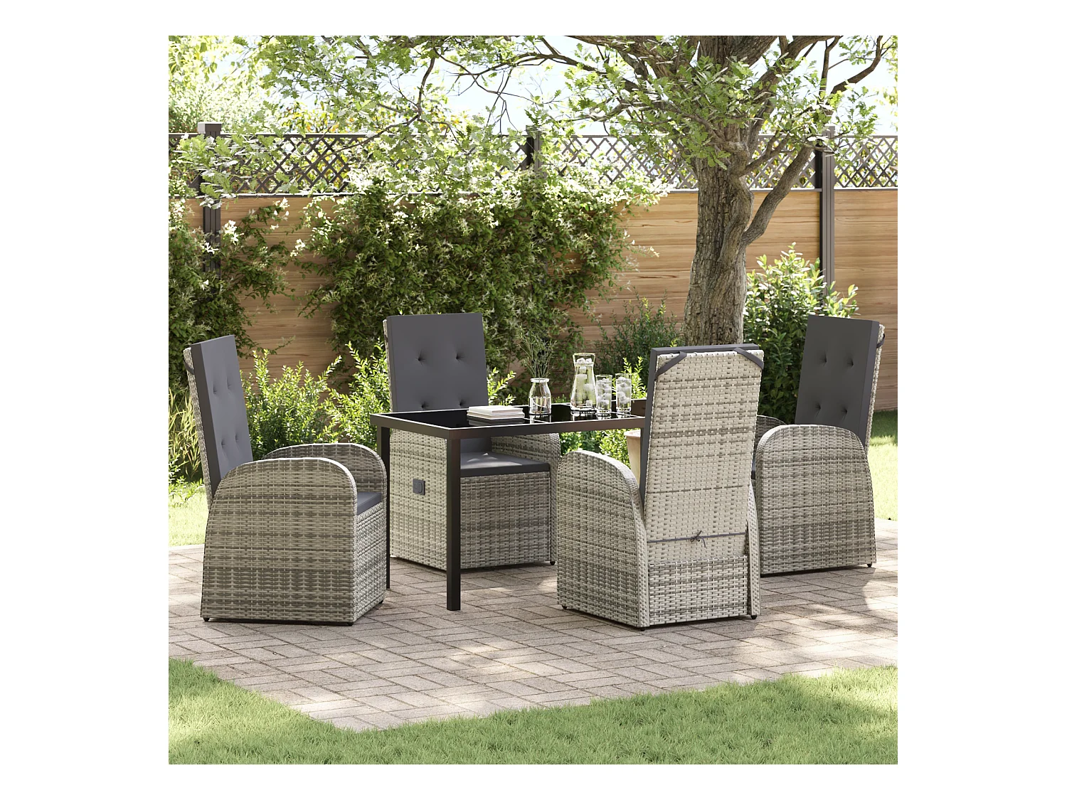 5-delige tuinset met kussens van grijs polyrotan