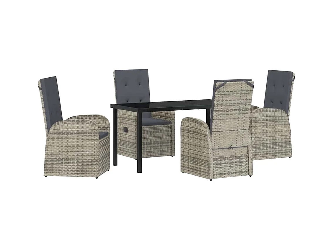 Ensemble de salle à manger de jardin 5 pièces avec coussins en Poly Rattan gris