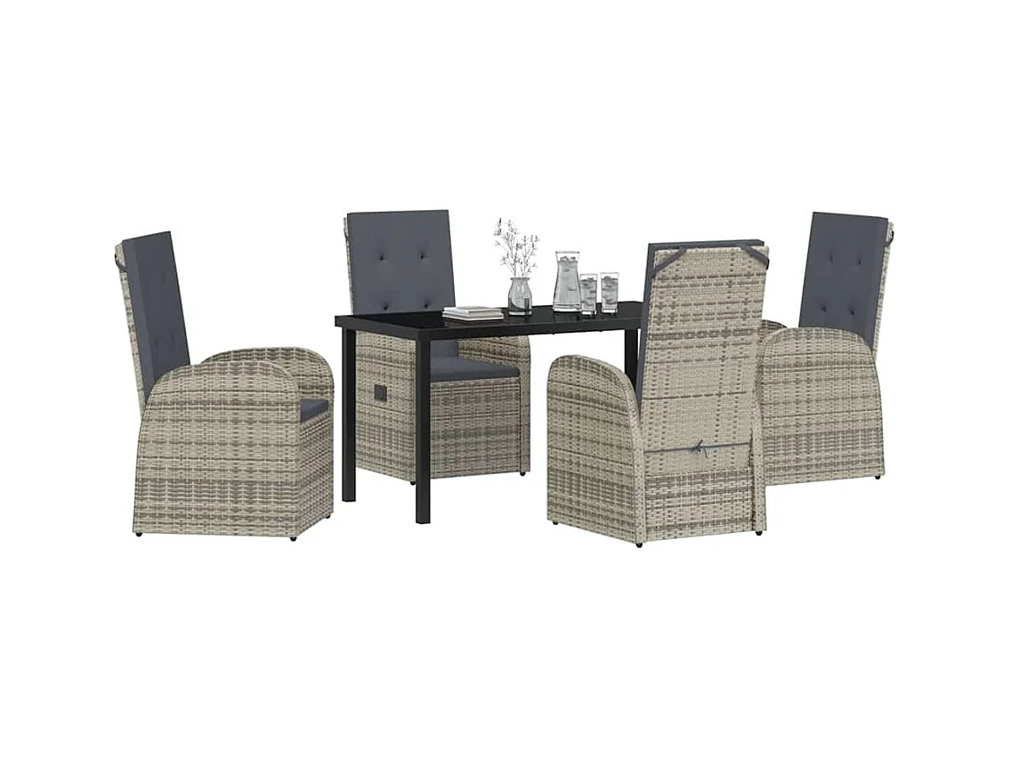 Ensemble de salle à manger de jardin 5 pièces avec coussins en Poly Rattan gris
