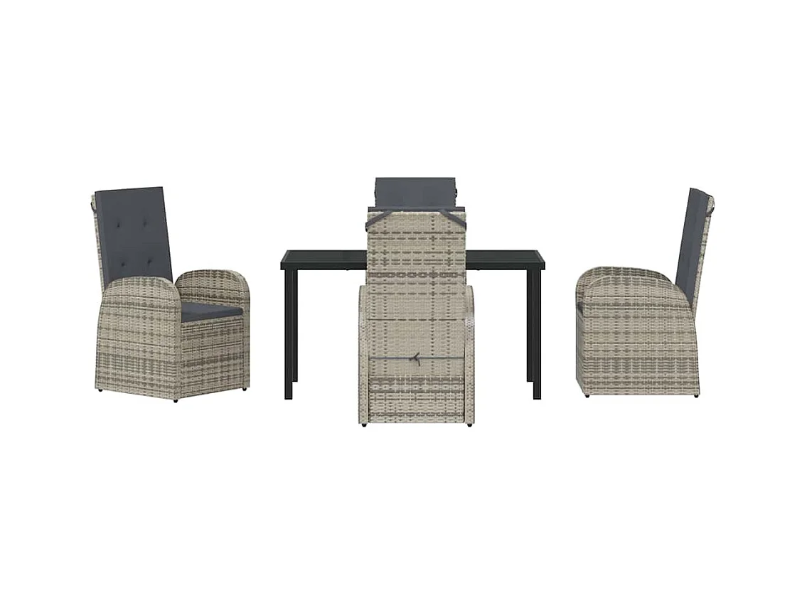 Ensemble de salle à manger de jardin 5 pièces avec coussins en Poly Rattan gris