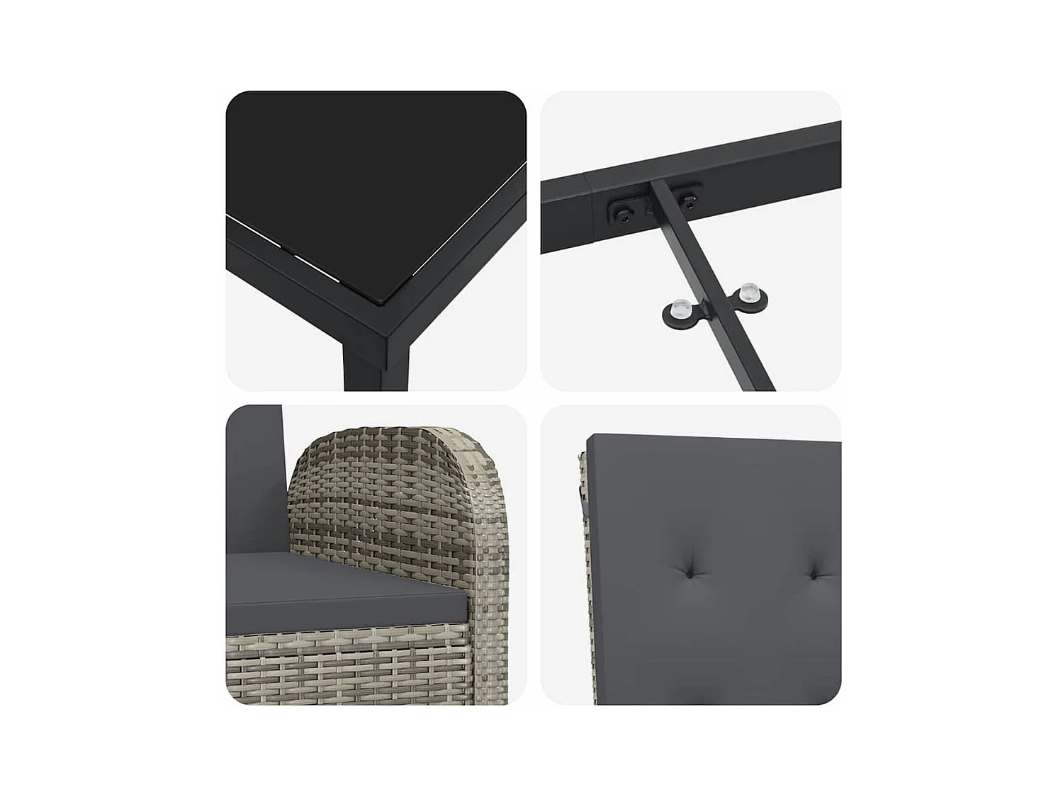 Ensemble de salle à manger de jardin 5 pièces avec coussins en Poly Rattan gris