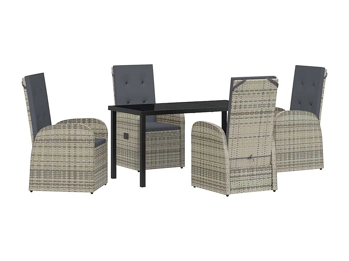 Ensemble de salle à manger de jardin 5 pièces avec coussins en Poly Rattan gris